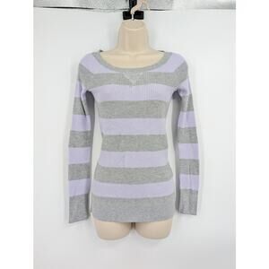 American Eagle Outfitters Y2K Striped Henley Top Gray Lavender Women's Medium